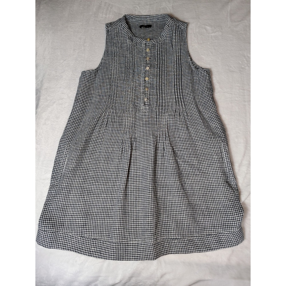 Quince 100% Linen Gingham Tunic Top Women's M Black White Sleeveless Pintuck